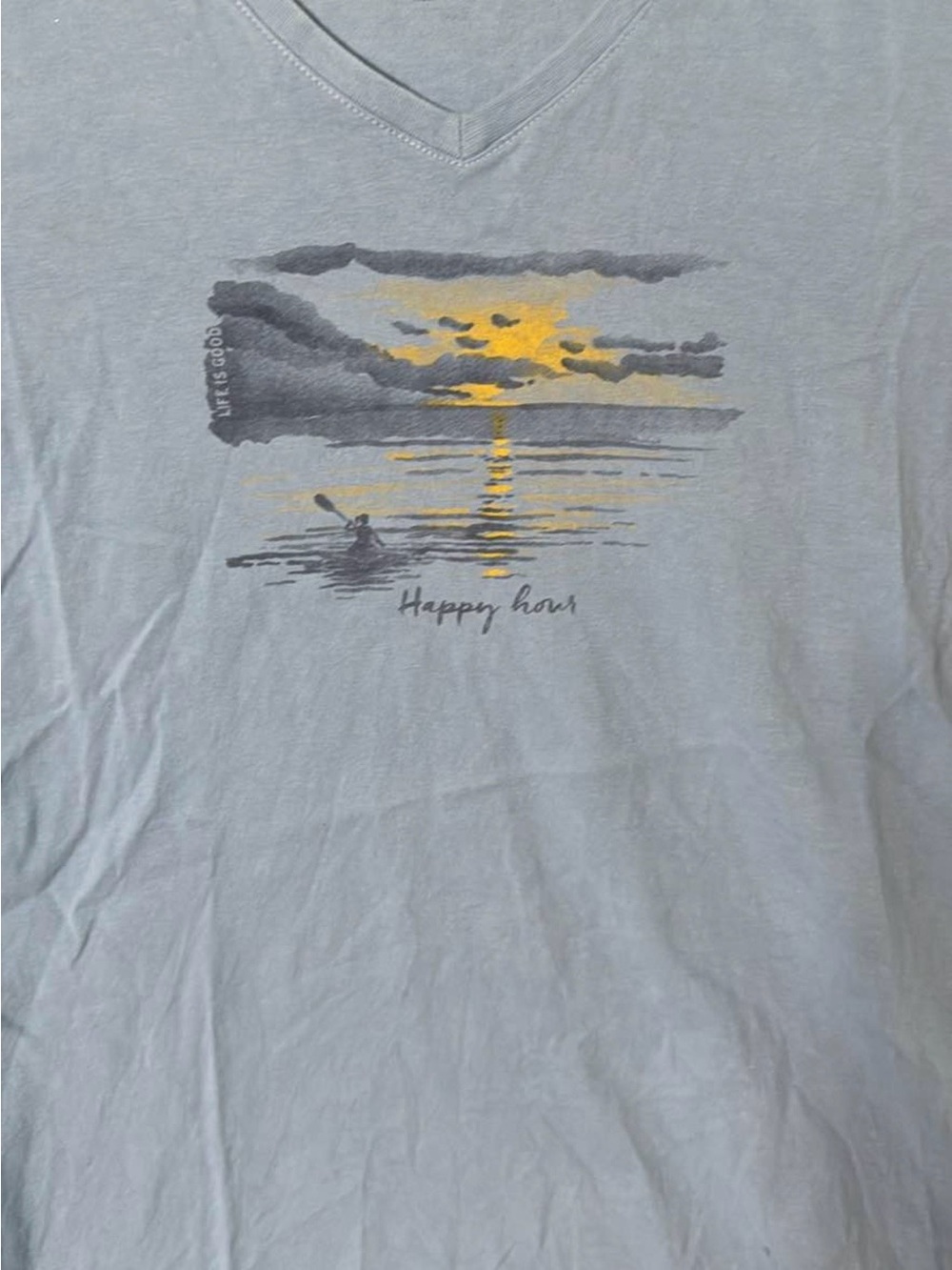 Life Is Good Light Gray V-Neck Sunset Graphic Tee